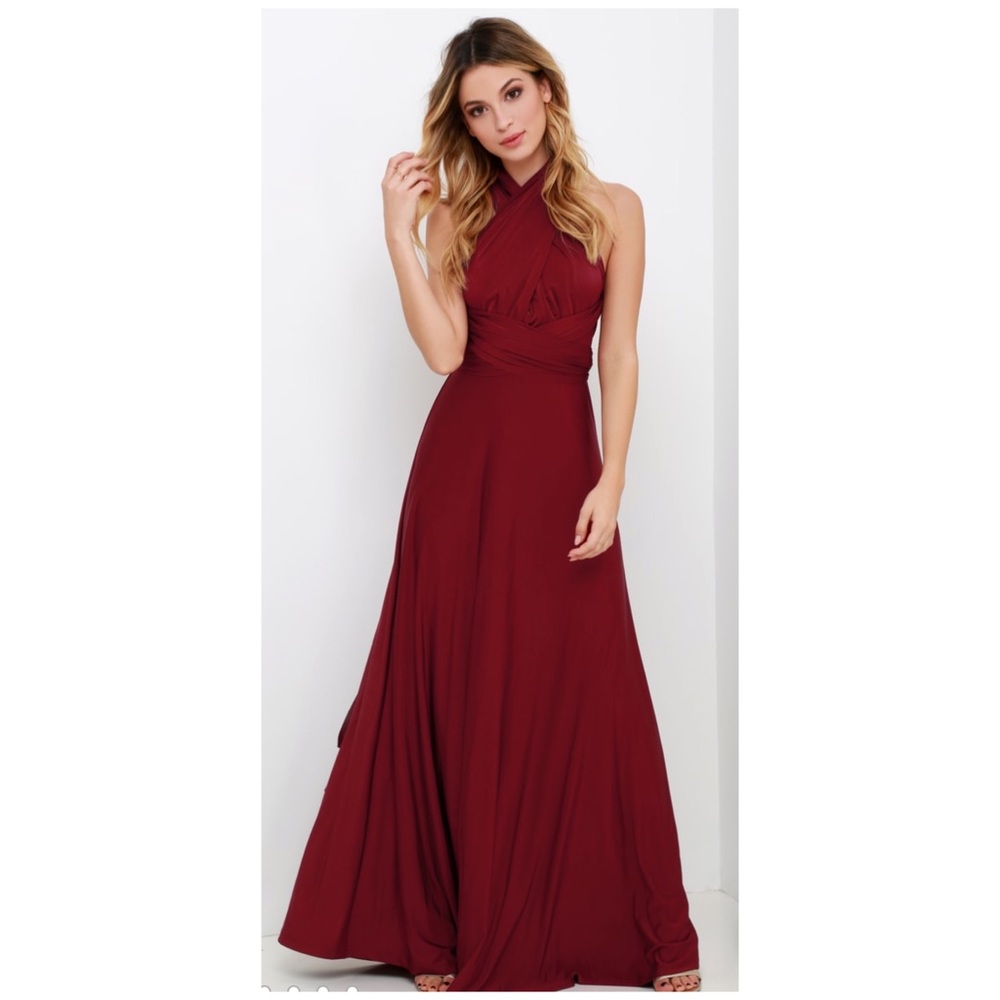 Always stunning convertible burgundy maxi dress